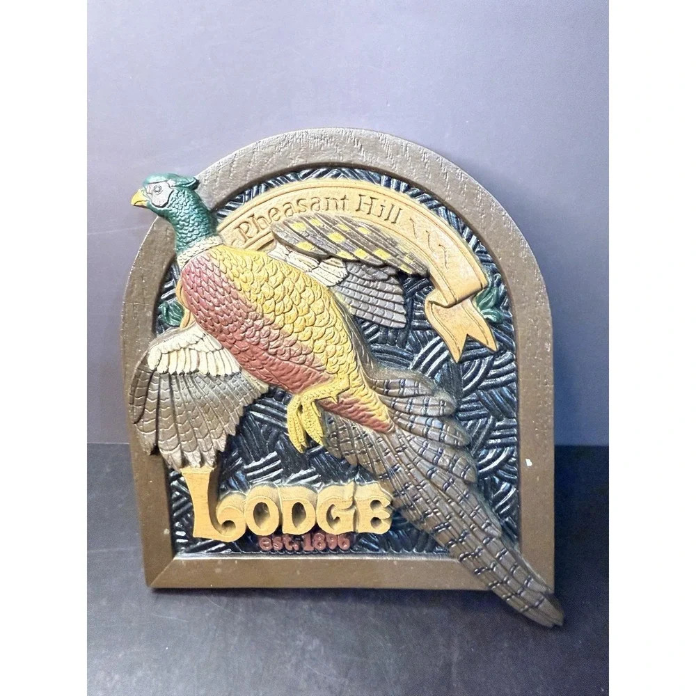Home Interiors Pheasant Lodge Plaque Hunting Cabin Pheasant Hill Est 1896 MCM